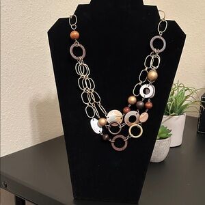 Coldwater Creek Gold and Brown Multi-Strand Necklace